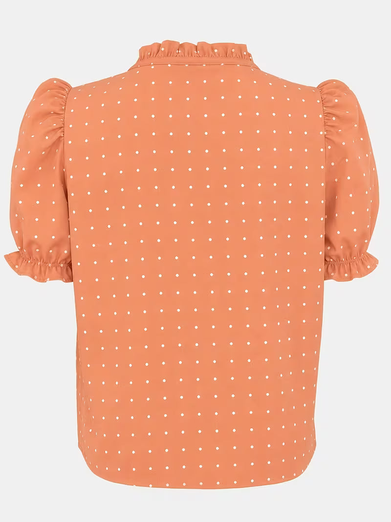 [Polka Dot Blouse] Elegant Women's Stand Collar Polka Dot Blouse - Chic Puff Sleeve Shirt, Perfect for — view 6
