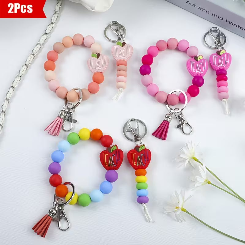 2pcs Apple TEACH Cute & Compact Keychain & Wrist Key Ring Teacher'S Day Gift Graduation & Back-to-School Season — view 10