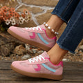 Women's Pink Low-Top Sneakers with Thick Sole - Round Toe Lace-Up Flat Shoes
