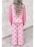 Polka Dot Contrast Patchwok Long Sleeve Pants Set — view 1