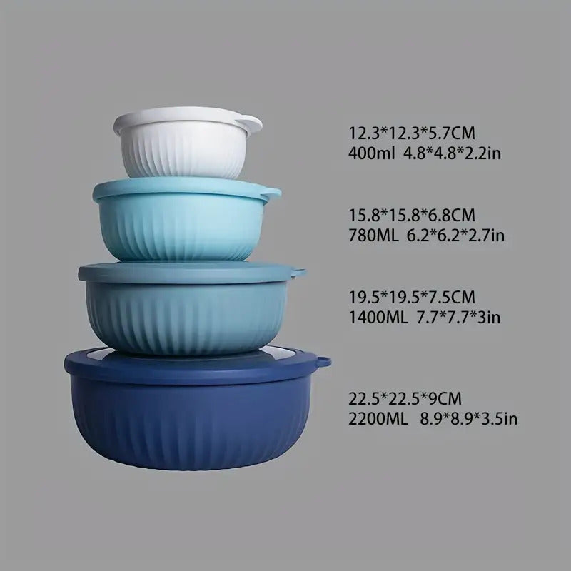 8pcs/Set, [4 Bowls + 4 Lids] TCBM Wide-Mouth Mixing Bowl Set with Lids, Multiple Sizes, Food-Grade Salad Dressing Containers, Snack Bowls, Suitable for Reusability, Suitable for Freezer Storage, Party Supplies, Weddings, Thanksgiving