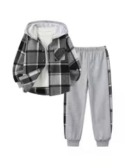 2pcs Autumn And Winter Boys' Fashion Set: Hooded Plaid Shirt + Jogger Pants, Trendy Casual Outdoor Sportswear — view 12
