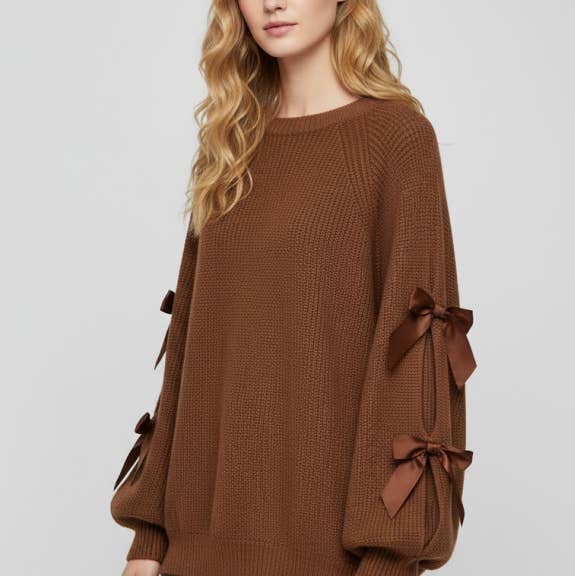 Women's Bow Detail Oversized Knit Sweater