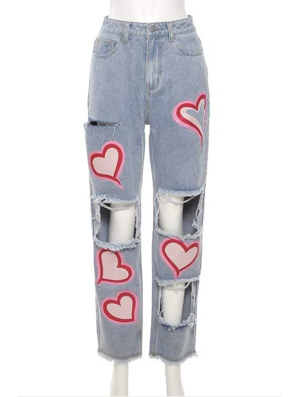 Heart Cutout Ripped Denim Jeans