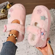 [Indoor/Outdoor Home Shoes] Pink Sweet Autumn/Winter New Style Women's Fashion Star Bow Plush Single Strap Shoes — view 12