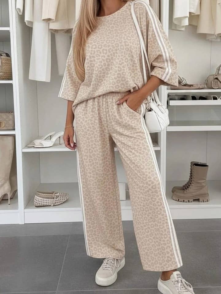 Leopard Varsity Stripe Pant Set