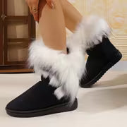 Women'S Winter Thick faux fur-Trimmed Snow Boots, Sandblasted, Warm Mid-Calf Boot, Multi-Color Fringe Trim — view 6