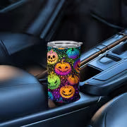 1pc 20Oz Colorful Halloween Pumpkin Pattern Stainless Steel Insulated Tumbler Coffee Office Travel Mug with Lid — view 5