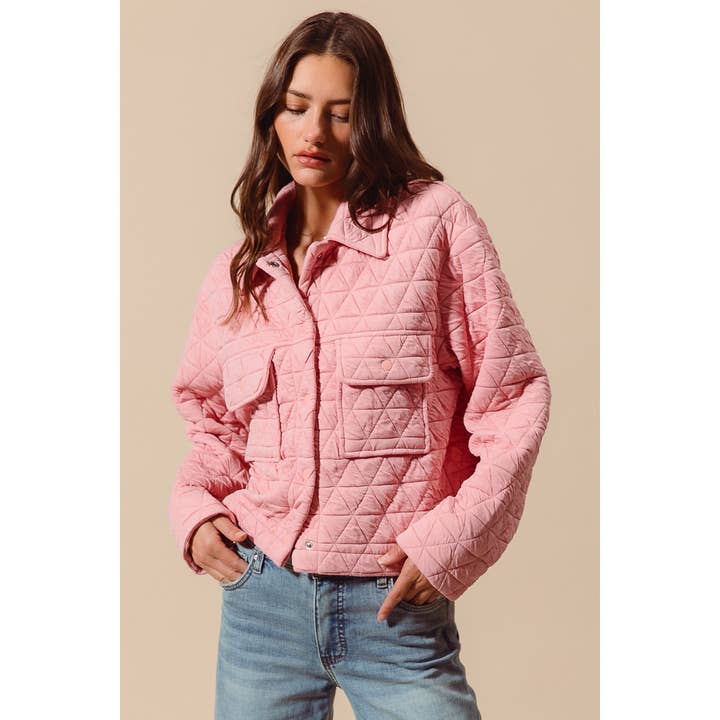 Triangle Quilting Stitch Button Up Knit Jacket