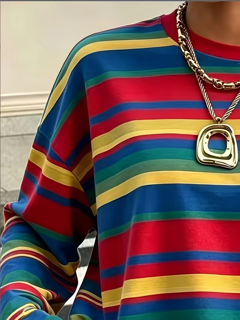Spring and Autumn Digital Print Striped Casual Versatile Long Sleeve — view 5