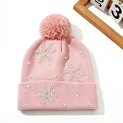 2pcs/1pc Unisex Fall Winter Snowflake Rhinestone Beanie - Fuzzy Pom Beanie, Warm Cold Weather Skull Cap for Men — view 8