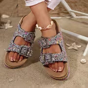 Women's Elegant Rhinestone-Decorated Thick Platform - Slip-On Open-Toe Beach Slippers with Cushioned Sole — view 11