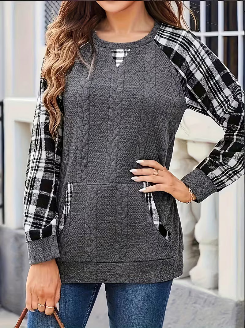 Plus Size, Autumn/Winter Women's Plus Size Designer Pullover Sweater - Elegant Color Block Long Sleeve — view 5