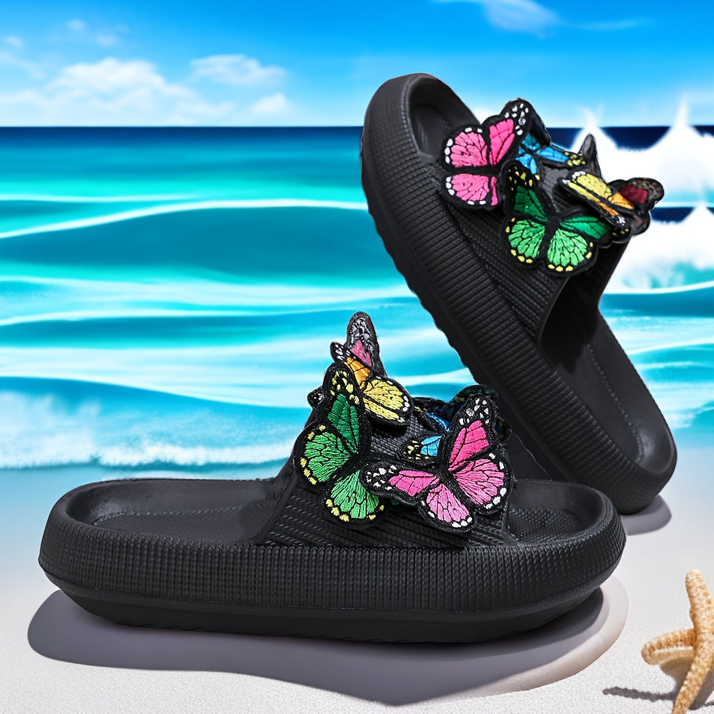Casual Open-Toe Shoes Featuring Vibrant Butterfly Designs, Perfect for The Beach with a Lightweight And Soft Sole., Women Shoes