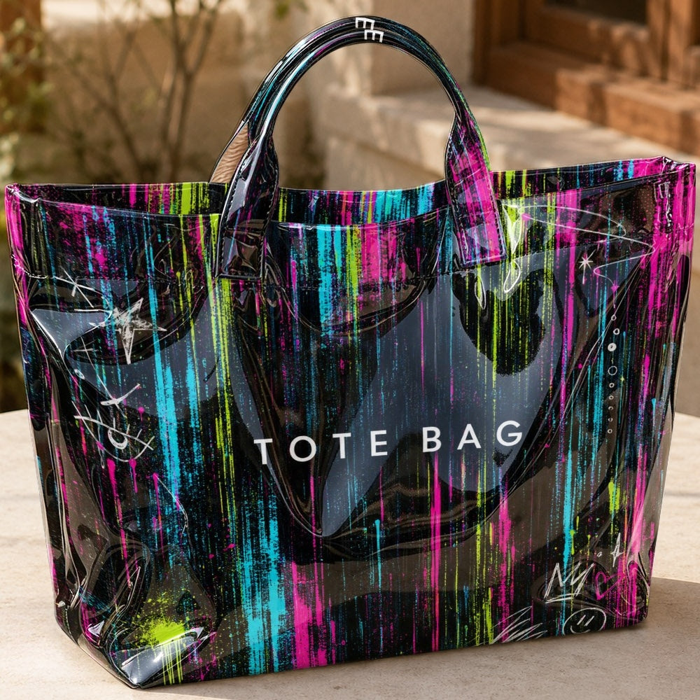 Inkjet Graffiti Printed Women's Tote Bag Cyberpunk Personality Commuting Out of The Street Large Capacity Retro Art Handbag