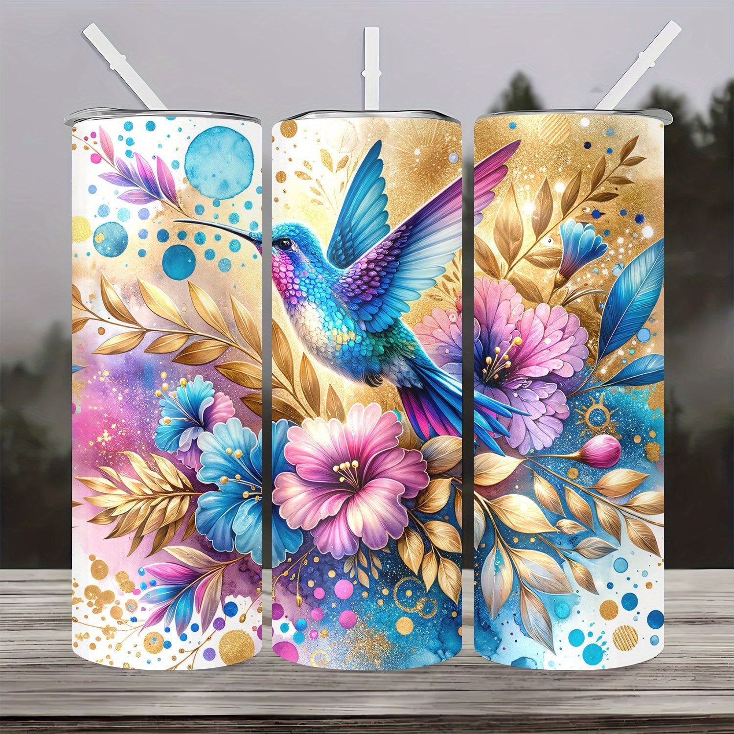 20oz Hummingbird Floral Stainless Steel Water Bottle - Hand Wash, Double Wall Insulation, PVC Free, Travel Friendly with Lid & Straw for Coffee, Cold Beverages, Sports - Ideal Gift for Mom, Lover, Friends
