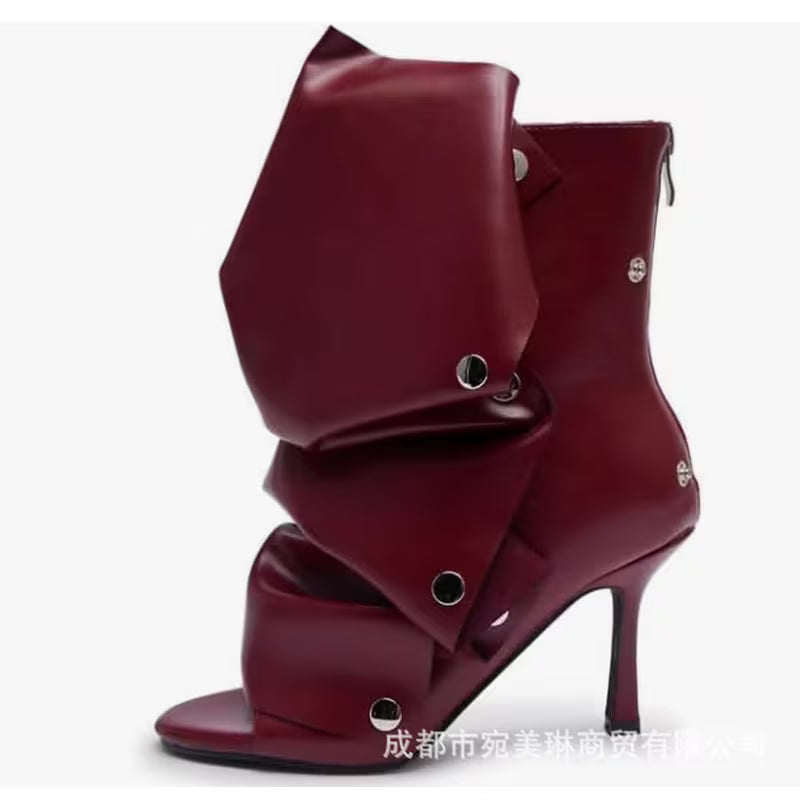 Women'S Faux Knee-High Stiletto Party Boots With, Detachable Fold-Over Cuff, Stud Details, And Back Zipper — view 32