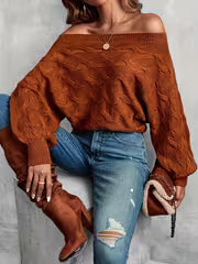 Women's Cable Pullover Sweater, All-Over Diamond Cable and Cable Pattern, Long Sleeve, Loose Fit, Vintage Style — view 2