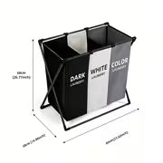 3 Section Laundry Basket Foldable Hamper Sorter with Oxford Bags Large Rectangular Laundry Hamper Basket with — view 7