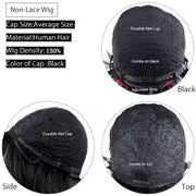 Real Human Hair Wig Suitable for Women & - Short Curly Pixie Cut with Bangs, 180% Density Thick Soft Black — view 4
