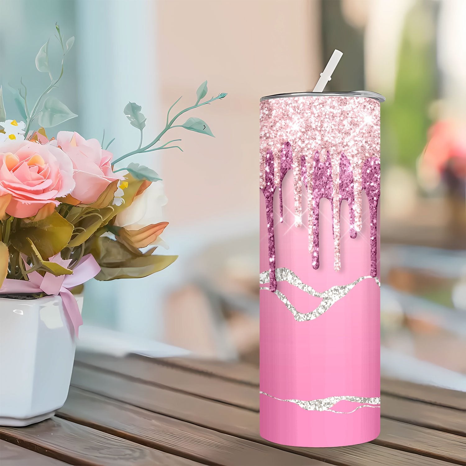 20oz Glam Crystal Pattern Insulated Tumbler with Lid and Straw, Creative Fashion Stainless Steel Vacuum Cup for Hot and Cold Beverages, Ideal Gift for Mom, Lover, Couple, Sister, Friend - Portable Sports Cup for Home, Travel, Outdoor Use