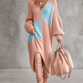 Women's Autumn/Winter Pink Apricot and Blue Color-Block