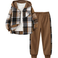 2pcs Autumn And Winter Boys' Fashion Set: Hooded Plaid