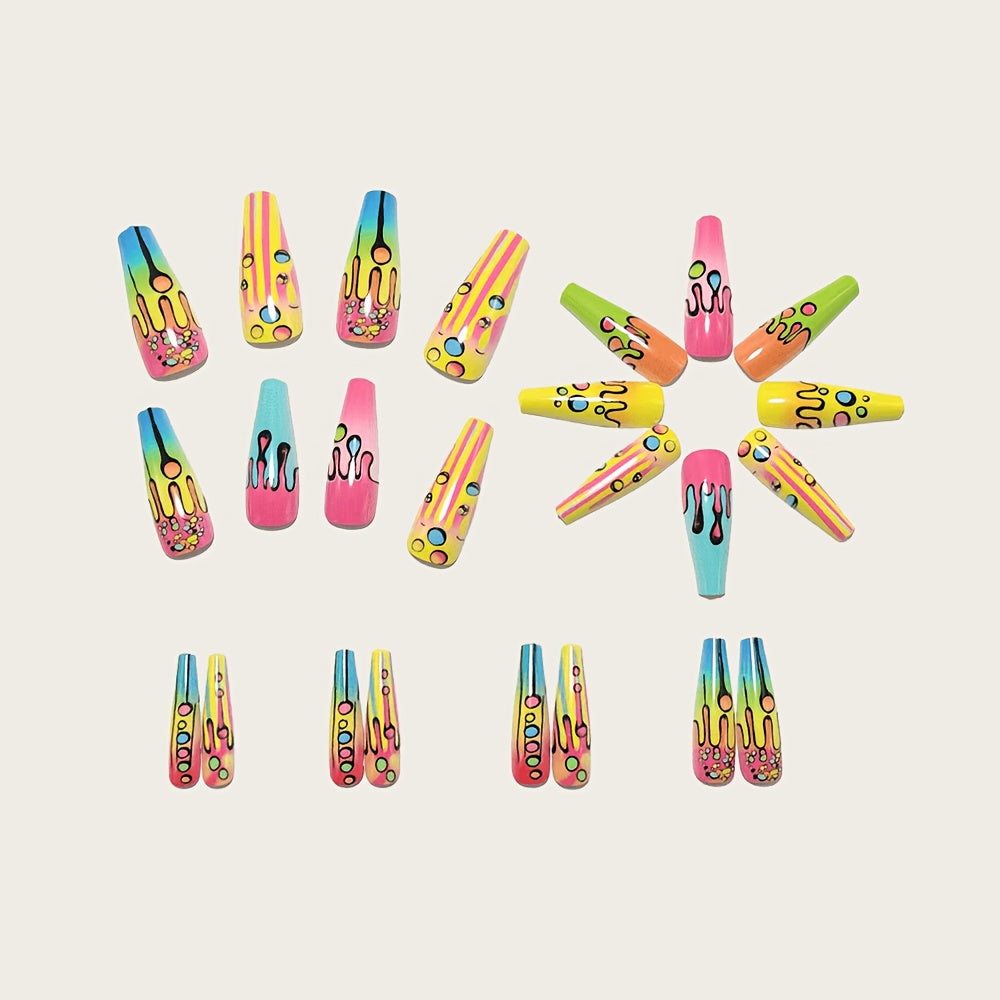 24pcs Long-Style Ballet Type Nail Polish - Fluorescent Melting Dopamine Nail Polish - Wearable Nail Art - Wearable Fake Nails - Y2K Tough Press-On Nails - High-Gloss Nail Stickers - Detachable Nail Stickers