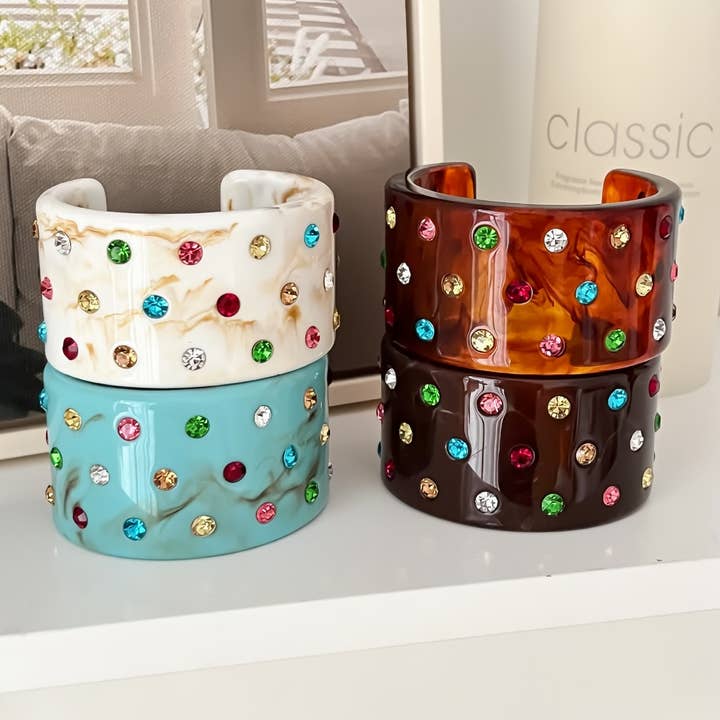 Colorful Crystal C-Shape Resin Bangle Bracelet N6F097 — view 4