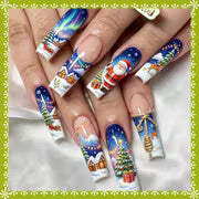 48pcs Extra Long Tapered Coffin Press-On Nails, Nude Sheer And Deep Blue Aurora Night Sky Spliced Base — view 2