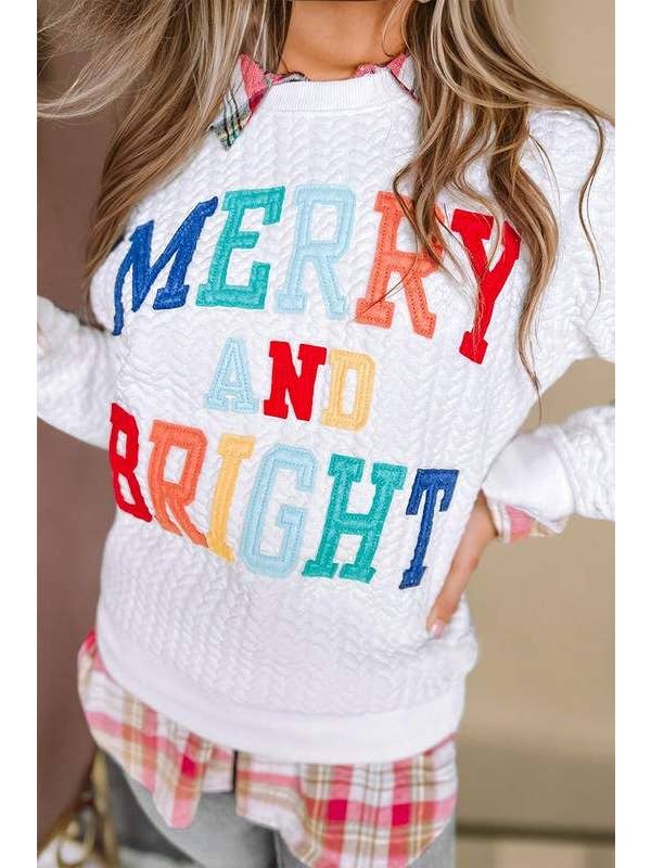 Festive Quilted “Merry and Bright” Sweatshirt For Boutique S