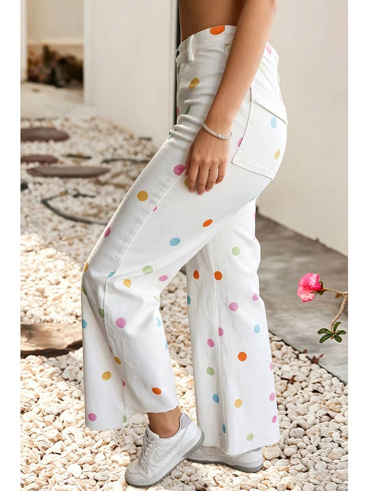 Ldc High Waist Polka Dot Straight Leg Casual Jeans