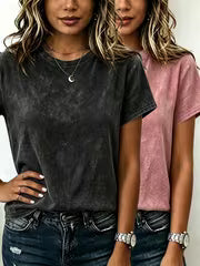 Women's Fashionable Retro Solid Color 2pcs Washed T-Shirts, 2 Versatile Solid Color Washed Retro T-Shirts — view 10