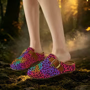 For Outdoor Balcony Living Room Daily Casual Universal Vintage Style Mules Casual Shoes Purple Colorful Leopard — view 6