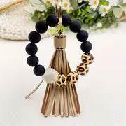 [Leopard Print Keychain] Creative Hot Selling Black Leopard Print White Background Wooden Beads 14Mm Rubber — view 9