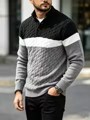 JANE DRESSINGLOG Men's Business and Leisure Style Half High Collar Color Blocked Twisted Flower Knitted Sweater — view 2