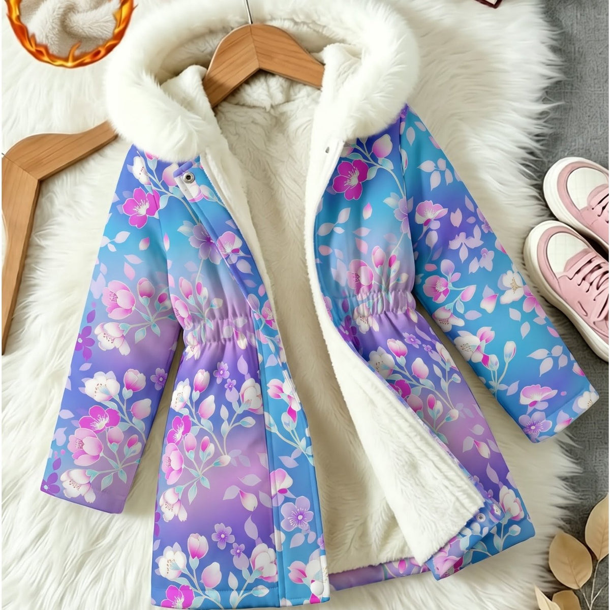Autumn Winter New Girls' Fleece Hooded Jacket
