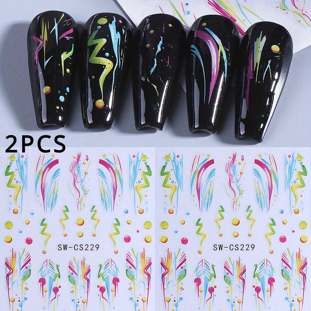 [Graffiti Nail Art] Set of 2 Vibrant Graffiti-Style Nail Art Stickers Featuring Line Art Designs, Perfect for Nail Decoration