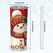 1pc 20oz Christmas Snowman with Red Hat And Scarf Standing In Front Of Decorated Pine Trees Under Starry Sky I M — view 3