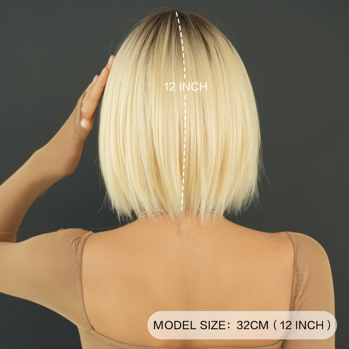 Women's Looking Short Straight Golden Bob Wig with Dark Root - High-Density Heat-Resistant Synthetic Hair Suitable for Daily Use, Parties, Braids & Extensions, Elastic for Skin Tones & Hair Types
