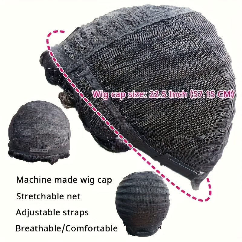 Women' Short Pixie Cut Wig with Bangs - Virgin Hair Straight Black Wig Suitable for Skin Tones, Breathable Elastic Mesh Cap, Layered Density for Daily Wear & Parties, Comfortable Wig for Parties and Everyday Hairstyle