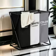 3 Section Laundry Basket Foldable Hamper Sorter with Oxford Bags Large Rectangular Laundry Hamper Basket with — view 4