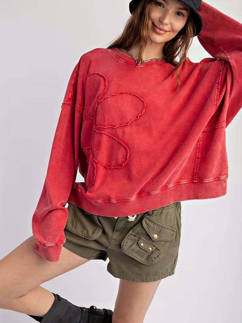 Women's Flower Print Sweatshirt Long Sleeve Pullover Solid Color Sweatshirt Crew Neck Tops Tees Y2k T Shirt — view 5