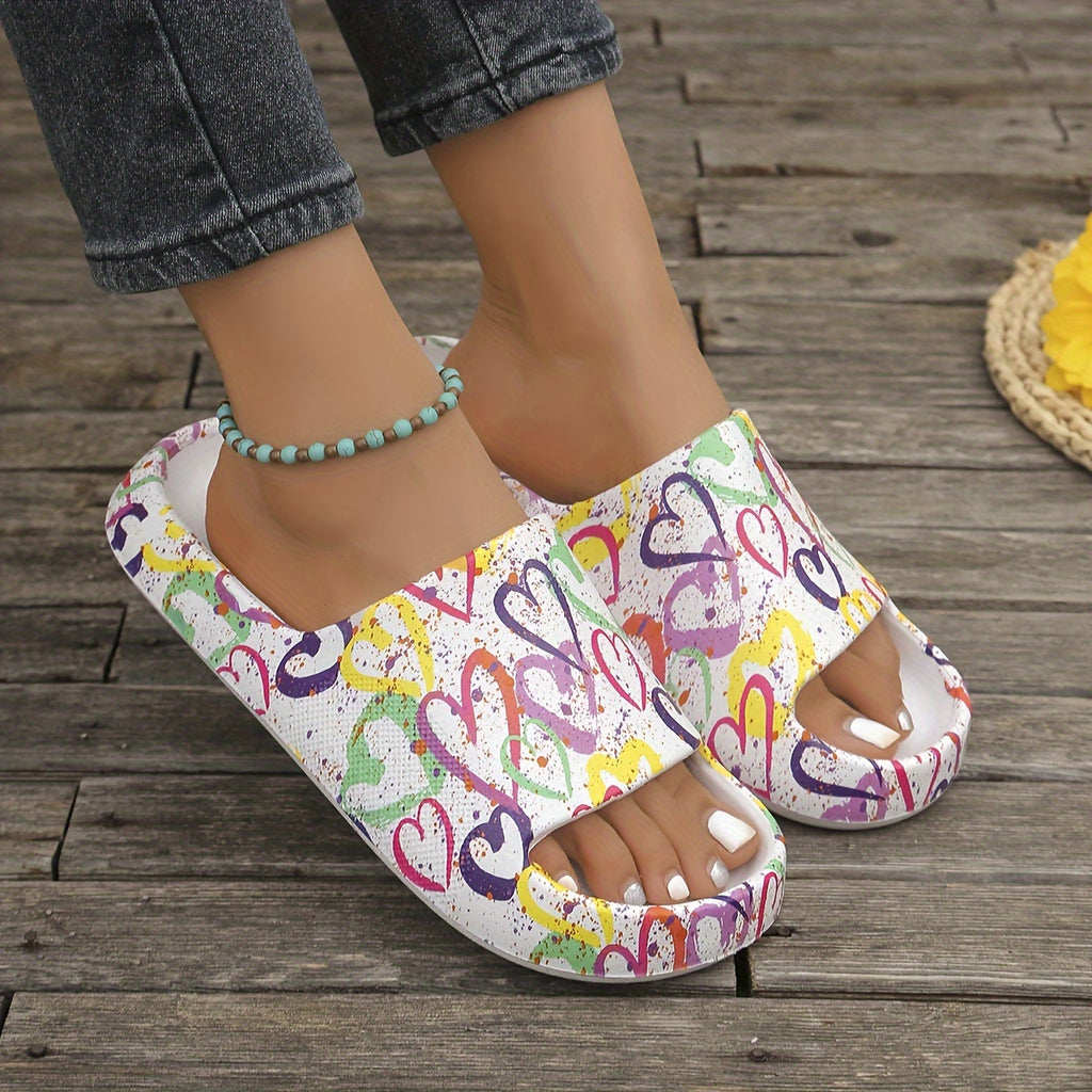 Women's EVA Heart Pattern Slip-Slippers - Thick Sole Non-Slip Outdoor Shoes