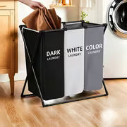 3 Section Laundry Basket Foldable Hamper Sorter with Oxford Bags Large Rectangular Laundry Hamper Basket with — view 6