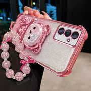 Phone Case: ACANRIES Luxury Star Bead Wrist Strap Chain Lanyard with Cute Bead Bear Folding Stand Holder and — view 1