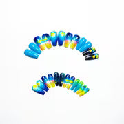 24pcs Convenient Press-On Nails • Ocean Sunset Gradient Wearable Nails • Yellow and Blue Wave Sun Fake Nails • — view 3
