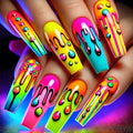 24pcs Long-Style Ballet Type Nail Polish - Fluorescent Melting Dopamine Nail Polish - Wearable Nail Art - Wearable Fake Nails - Y2K Tough Press-On Nails - High-Gloss Nail Stickers - Detachable Nail Stickers
