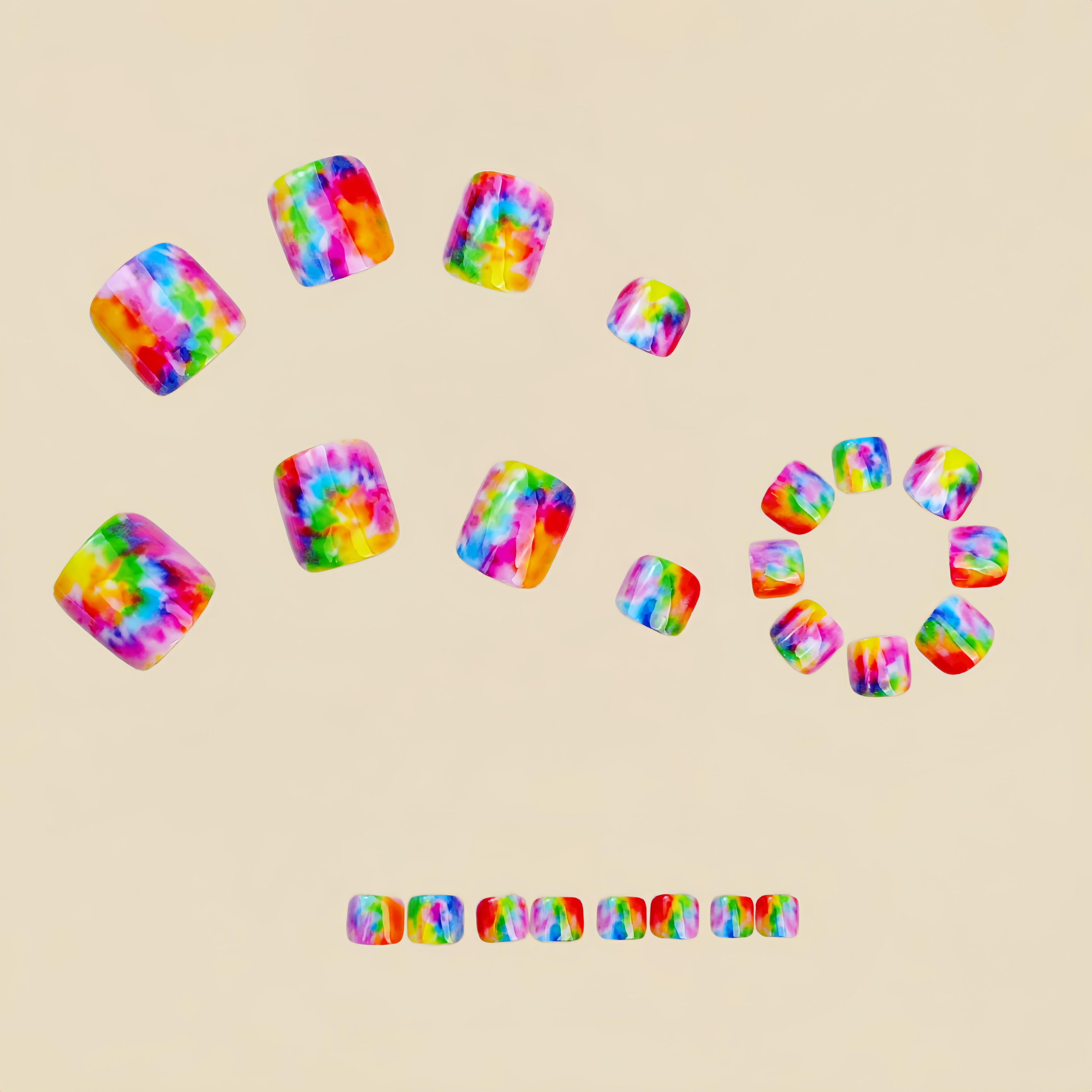 24pcs Rainbow Ombre Watercolor Press-On Nails Toe Nails Short Square Glossy Toenails Universal Reusable Y2K Artistic Style Nail Art Removable Fake Nails Press-On Nails
