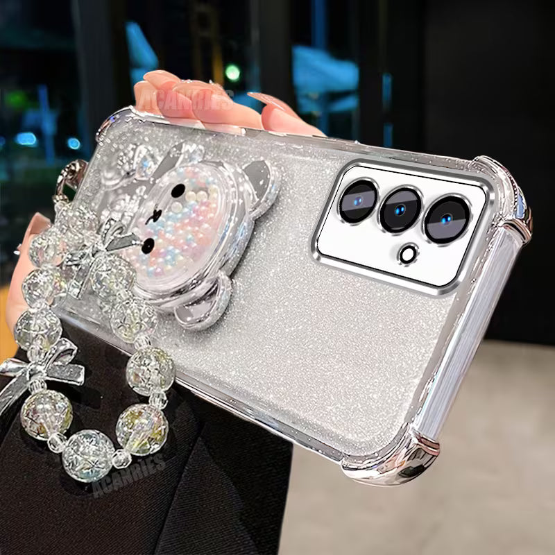Phone Case: ACANRIES Luxury Star Bead Wrist Strap Chain Lanyard with Cute Bead Bear Folding Stand Holder and — view 11